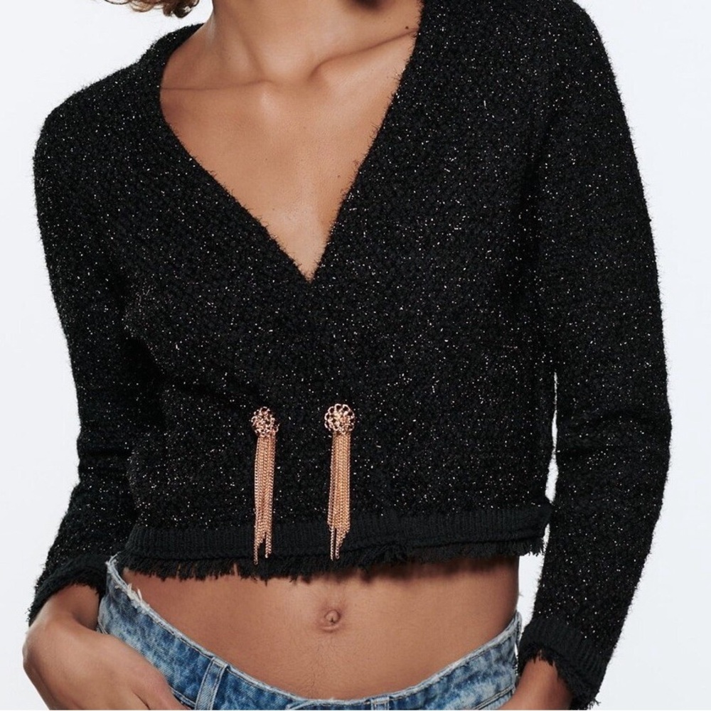Zara Black Glitter Knit Top